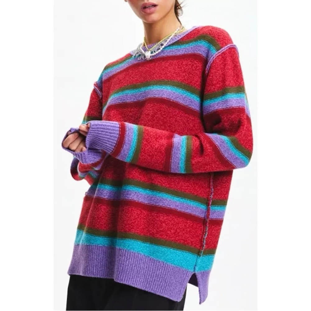 NWT BDG Women’s Oaklyn Oversized Striped Crewneck Knit Sweater in Multicolor M